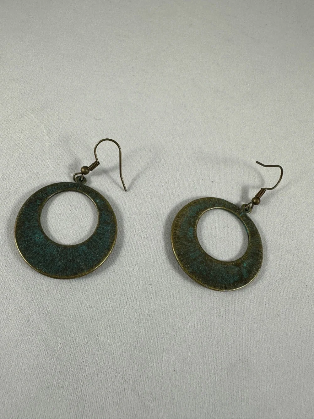 Vintage Style Antique Brass Verdigris Patina Filigree Circle Drop Earrings